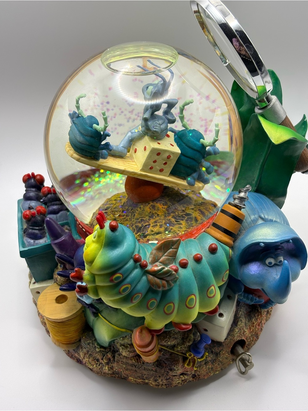 Large Vintage Disney Pixar A Bug’s Life Musical Snow Globe – Flik & Heimlich